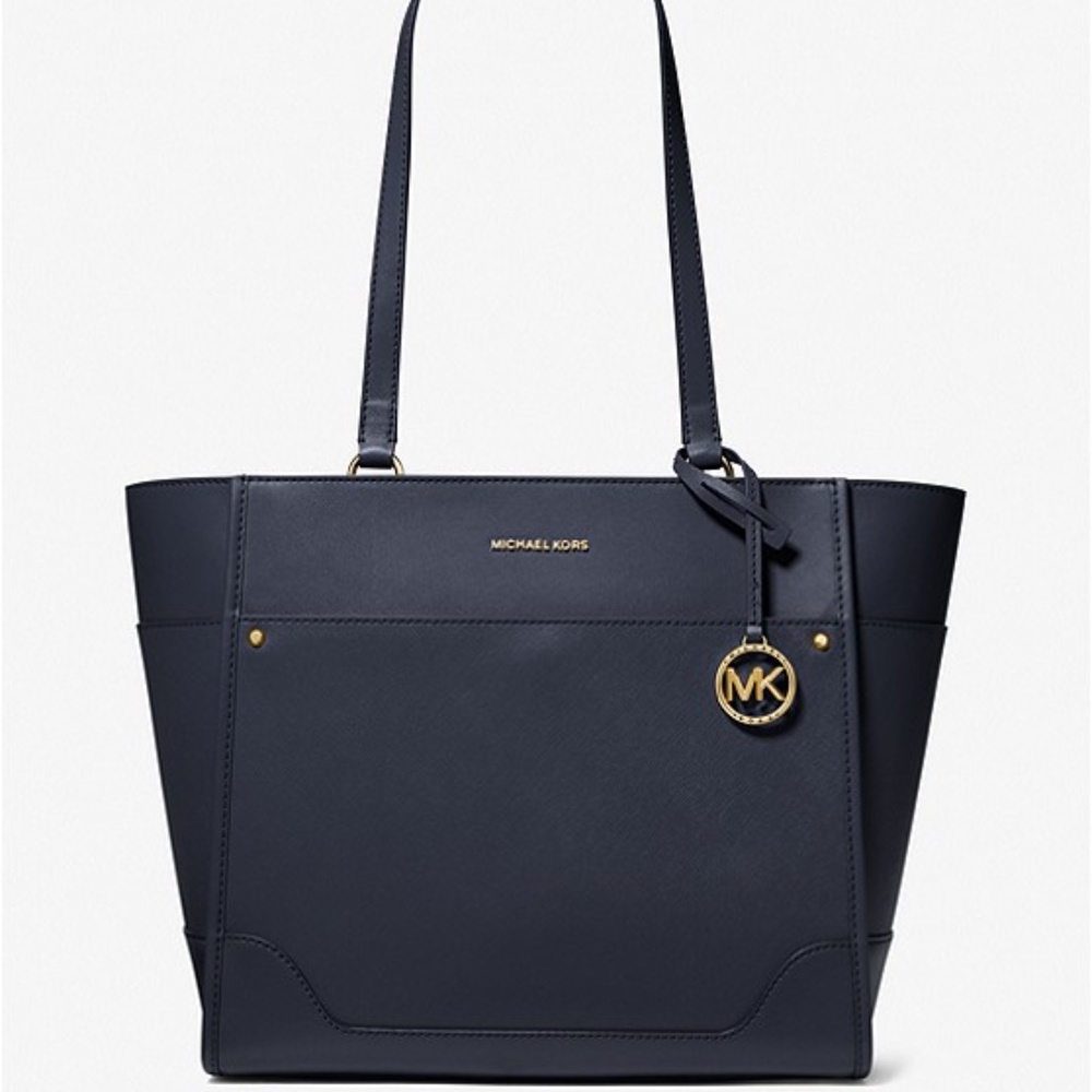 Michael Kors Harrison Large Leather Tote Bag Navy